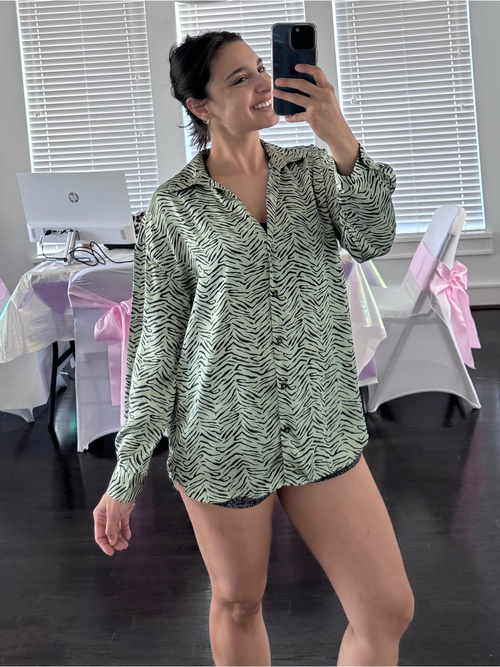 Zara Mint Zebra-Print Satin button up